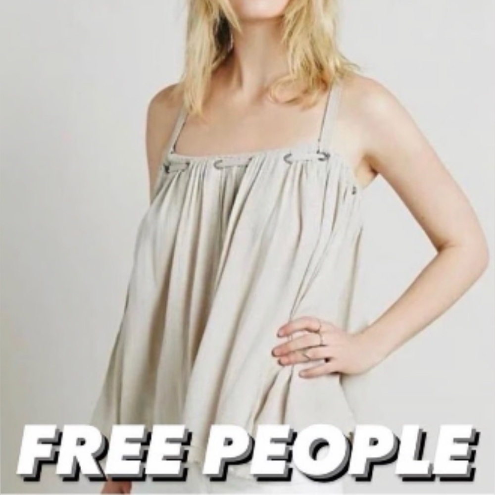 Free People Light Beige Strappy Flowy Camisole Top, XS to S
